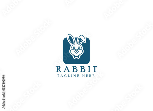 Simple head rabbit in clean style logo design template. Rabbit logo design
