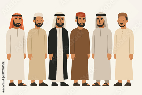 Vector Set Men in traditional clothing Middle Eastern culture