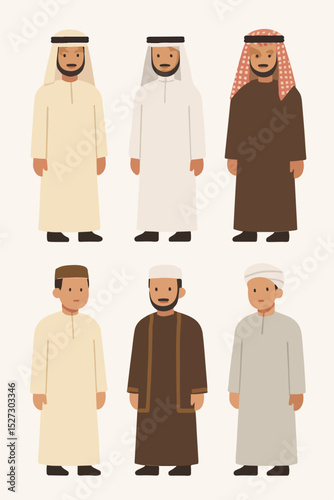 Vector Set Men in traditional clothing Middle Eastern culture