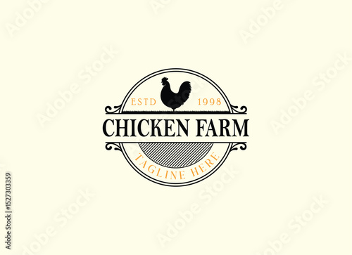 Vintage Chicken Farm Logo.chicken farm logo vector illustration design. Chicken Farming Logo Design