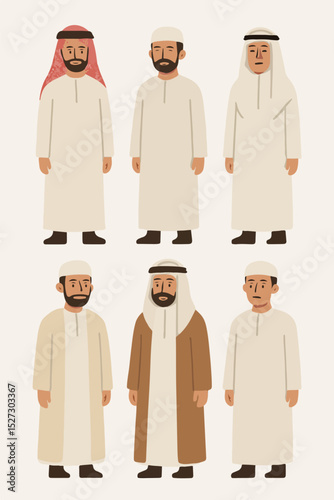 Vector Set Men in traditional clothing Middle Eastern culture