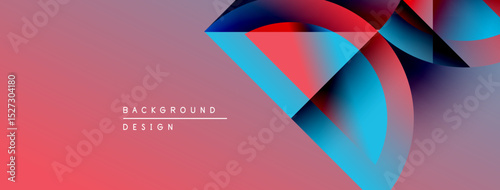 Abstract geometric shapes overlap, creating vibrant color gradients. Pink background complements blue, red hues. Modern design element.