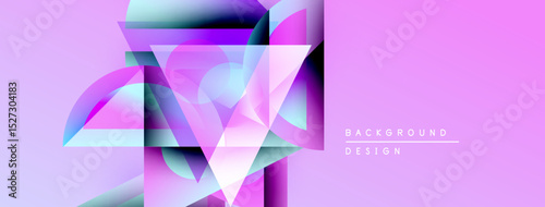 Abstract geometric shapes overlap, creating vibrant pink, purple hues. Modern design suggests digital art, background texture.