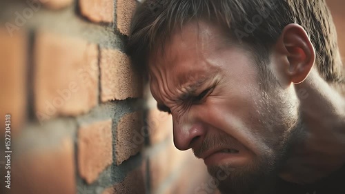 Close Up of a Man's Face Against a Brick Wall