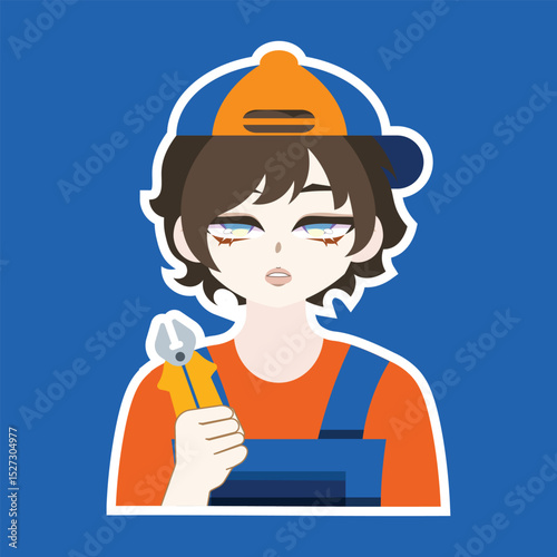 Colored Cute Mechanic Profession Avatar Cartoon Illustration