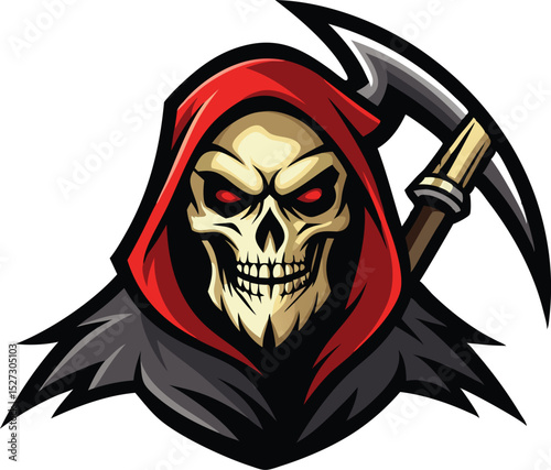Grim Reaper Skull with Scythe Vector Illustration for Gaming Mascot Logo