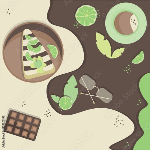 Breakfast with coffee, cake and lime for restaurants and cafes