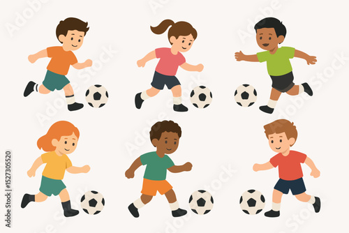Vector Set Kids playing soccer football activity 