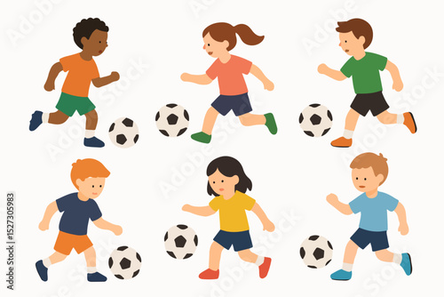 Vector Set Kids playing soccer football activity 
