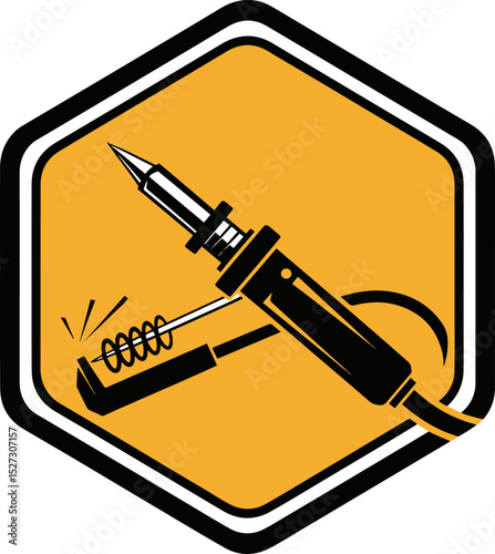 Soldering Iron in Hexagon Logo for Electronics and Repair