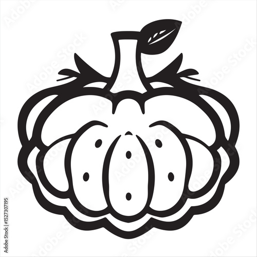 Vector illustration of an American pawpaw fruit silhouette logo in black and white.  Geometric shapes and clean lines are used to create a timeless, elegant design with perfect symmetry on white