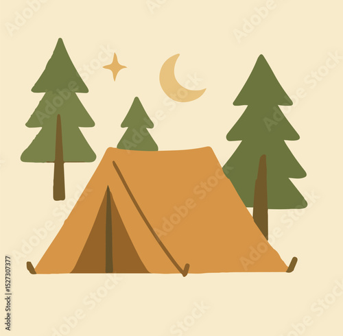 Forest Tent Night Camping Illustration