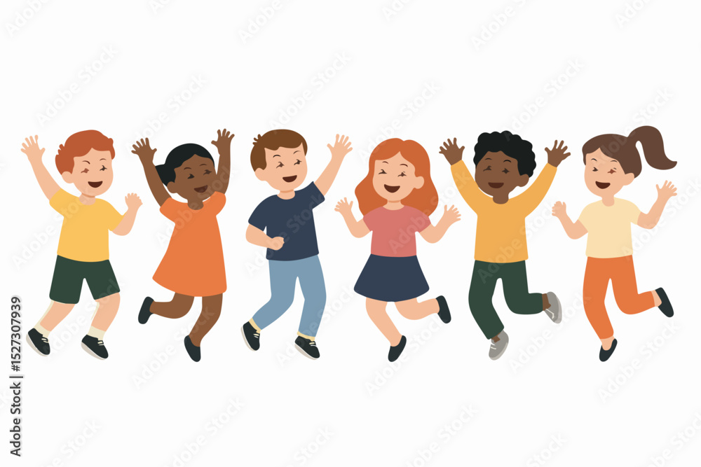Obraz premium Vector Set Kids joyful jumping having fun together group