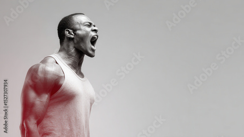 determined athlete portrait on left side of frame showcasing strength and energy