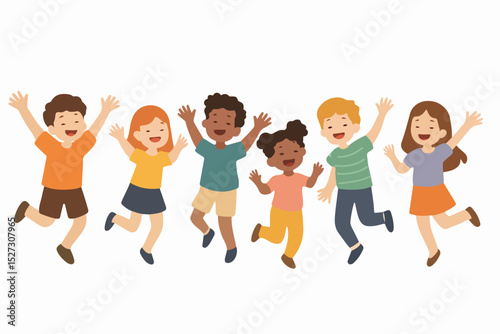 Vector Set Kids joyful jumping having fun together group