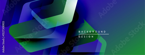 Abstract geometric shapes overlap, creating vibrant blue, green gradients. Modern design element for digital backgrounds.