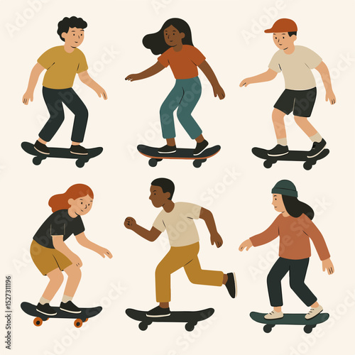 Vector Set People skateboarding activity youth style