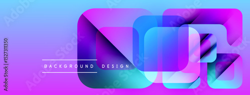 Abstract vibrant background. Overlapping rounded squares create dynamic visual effect. Gradient colors blend smoothly, offering modern aesthetic.