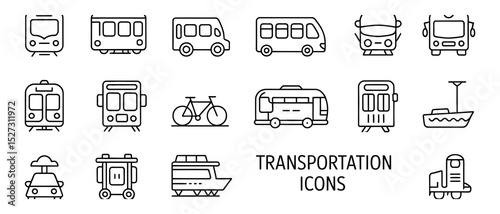 Public Transit Line Icons – Metro, Tram, Ferry & More Vector Set

