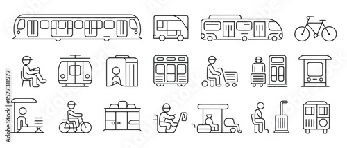 Public Transit Line Icons – Metro, Tram, Ferry & More Vector Set

