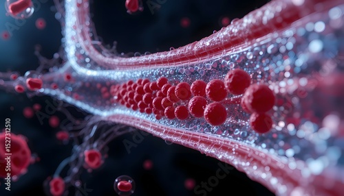 Extreme Close-Up of Red Blood Cells Flowing Through Capillaries