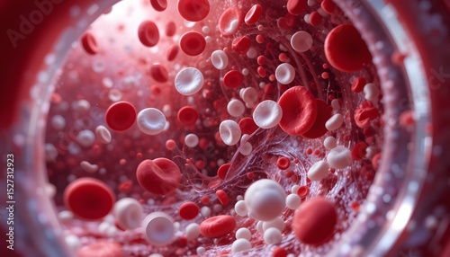 Macro View of Platelets and White Blood Cells in Human Bloodstream