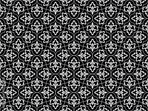 Flower geometric pattern. Seamless vector background. White and black ornament. Ornament for fabric, wallpaper, packaging. Decorative print.