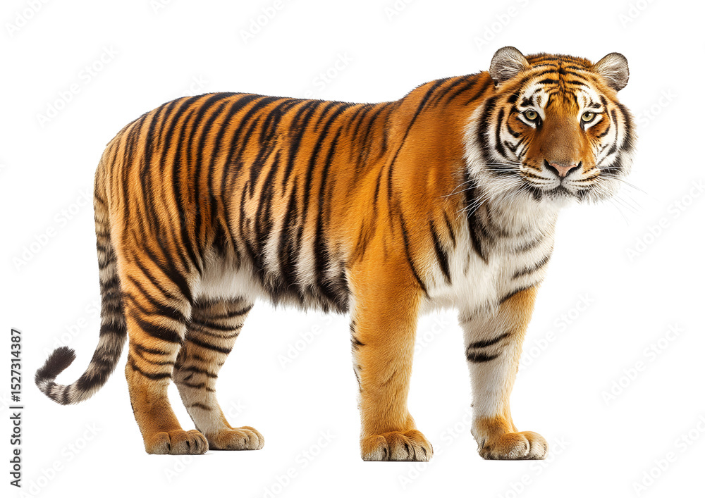 Fototapeta premium Majestic tiger isolated on transparent background in high resolution PNG