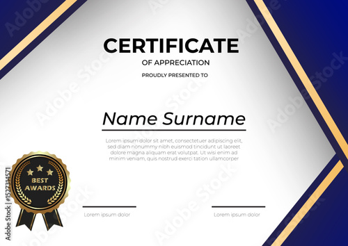 Elegant blue and gold certificate template design