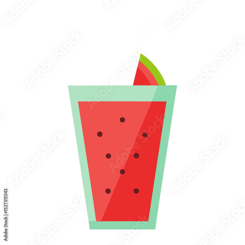 Three refreshing glasses of juice, water, and watermelon juice, isolated beverages with a straw and ice, perfect for a cold drink
