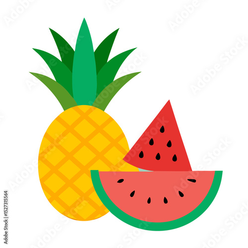 A juicy vector illustration of fresh watermelon and pineapple slices, perfect for a sweet summer dessert