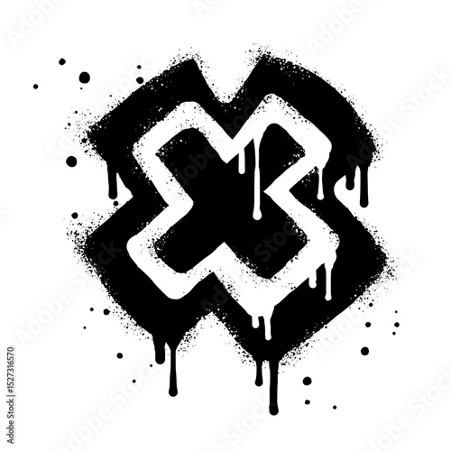Spray painted graffiti check mark in black over white. X symbol. isolated on white background. vector illustration