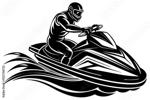 A dynamic silhouette of a jet ski rider in action
