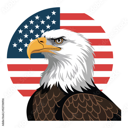 American bald eagle profile against us flag