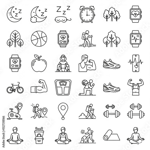 Outline Icons for Health, Sport, and Mindful Living.