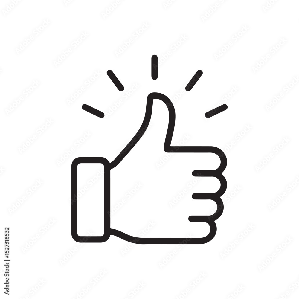 A line art illustration of a hand giving a thumbs up gesture with a radiant glow
