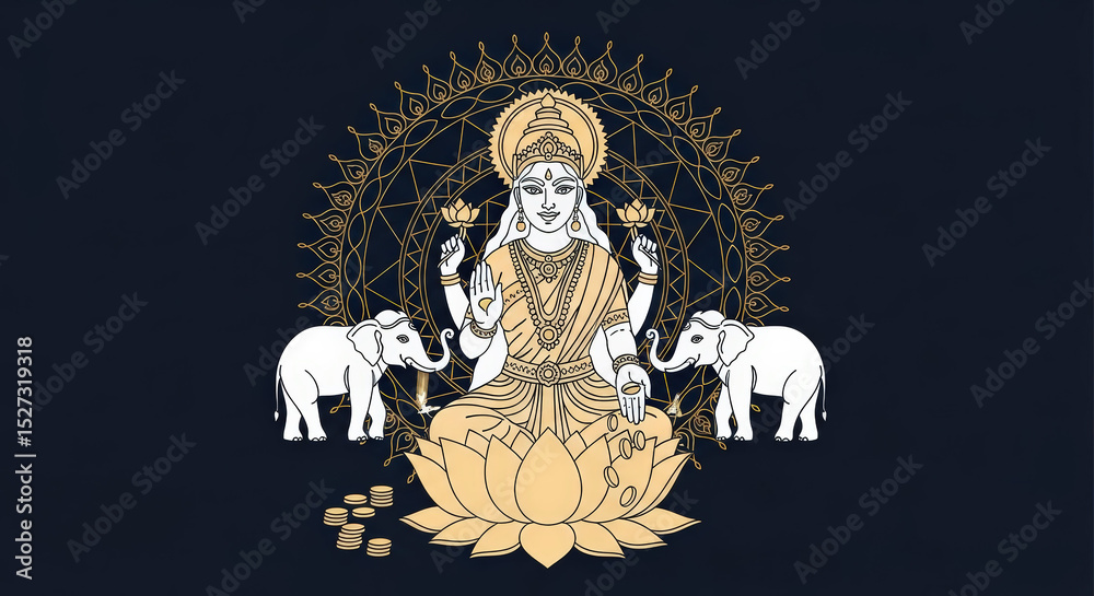 Obraz premium Vector goddess lakshmi illustration diwali hinduism wealth prosperity coins