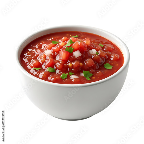 Fresh tomato salsa recipe homemade delicious healthy mexican food appetizer dip in white bowl isolated image on transparent background