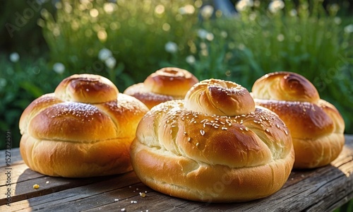 Delicious Homemade Buns on a Rustic Wooden Table – Baking & Comfort Food Photography
