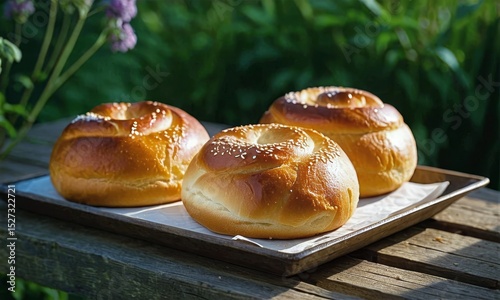 Golden Baked Buns on Baking Sheet - Rustic Food Photography for Bakeries & Restaurants
