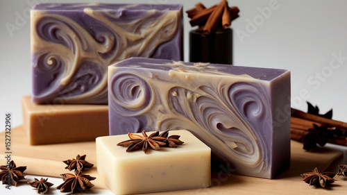 Artisan swirled lavender and cinnamon soap bars