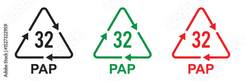 Recycling code icon set. Plastics, Batteries, Paper, Metals, Organic Biomatters, Glass and composites vector symbols. Set of recycling codes for plastics, plastic, recycle, symbol in eps 10.