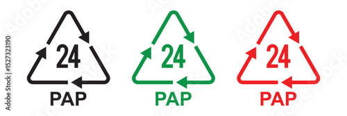 Recycling code icon set. Plastics, batteries, paper, metals, organic Biomatters, glass and composite vector symbols. set of recycling codes of plastics, plastic, recycle, symbol, paper, glass in eps10