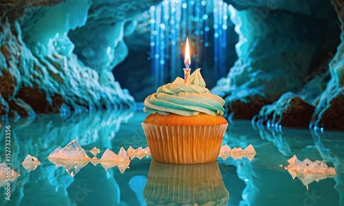 Whimsical Fantasy Scene: A Cupcake Oasis Within an Ice Cave Wonderland
