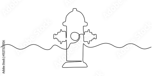 Fire hydrant isolated on white background. One line continuous fire hydrant. Line art outline vector illustration, Single continuous line drawing 
jets of water that came out of the hydrant.