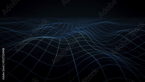 Abstract Dark Blue Grid Wave Pattern Stunning Digital Wallpaper for Desktop & Mobile