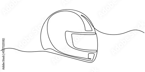 motorcycle helmet continuous one line drawing, Continuous one line drawing motor racing helmet with closed glass visor. For car, motorcycle sport, race, motocross or biker club, motorsport competition