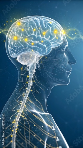 Glowing Brain Side View – Neural Network and Connectivity in Futuristic Style