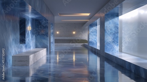 Futuristic blue-toned icy indoor space