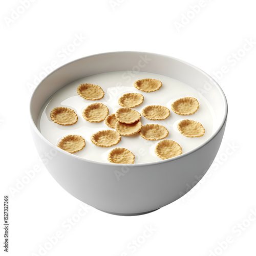 Bowl of corn flakes cereal with milk for breakfast food photography and healthy eating concept image on transparent background photo